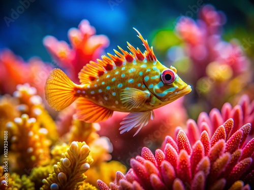 Captivating Tilt-Shift Photography of Leaffish in Vibrant Underwater Habitat photo