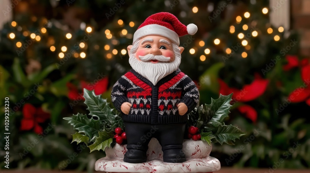 Festive Gnome in Sweater Sitting on Toadstool Festive Gnome in Sweater Sitting on Toadstool
