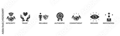 Credibility banner web icon vector illustration concept with icon of integrity, trust, reliable, authentic, commitment, regard, and reputation	