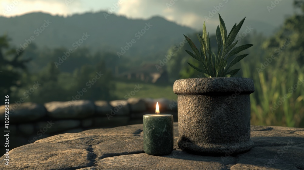 Tranquil Meditation Space with Candles and Crystals