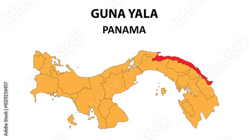 Guna Yala Map is highlighted on the Panama map with detailed state and region outlines.