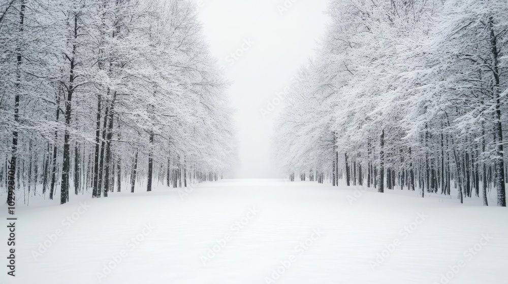 A tranquil winter landscape with snow-covered trees
