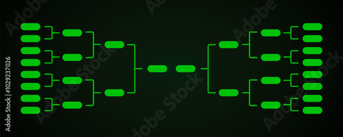 Green tournament chart structure in matrix style. Sport leadership bracket template.