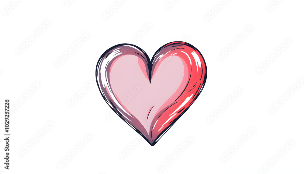 Love heart drawing isolated with white highlights, png Love heart drawing isolated with white highlights, png