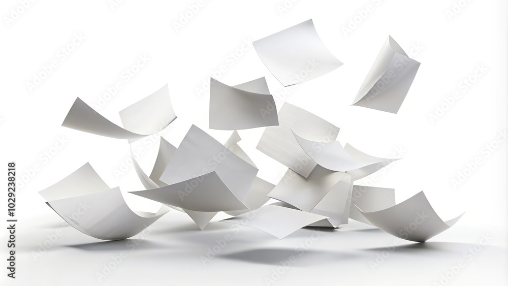 Flying paper sheets isolated on white background Flying paper sheets isolated on white background