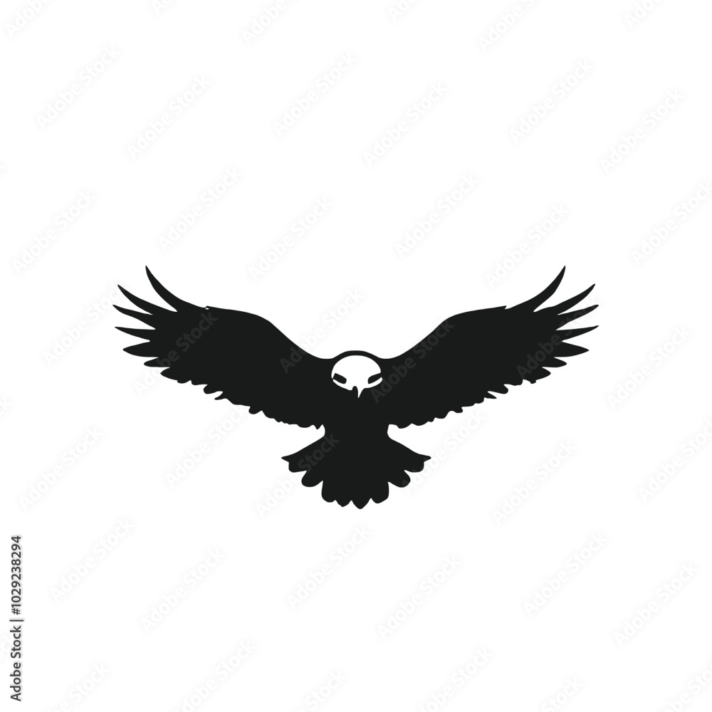 Naklejka premium A black silhouette of a large eagle with outstretched wings against a white background 