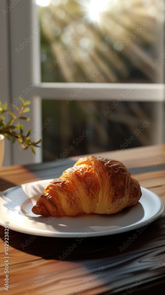 Freshly baked croissant on a plate, 4K hyperrealistic photo Freshly baked croissant on a plate, 4K hyperrealistic photo