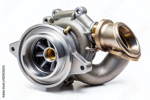 Car Turbocharger Assembly with Branch Pipe on White Background for Automotive Enthusiasts