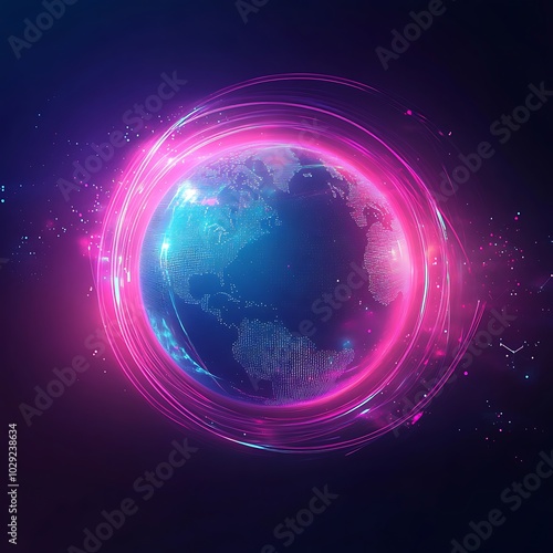 Cosmic Glow A Planet Surrounded by a Neon Ring, generative ai