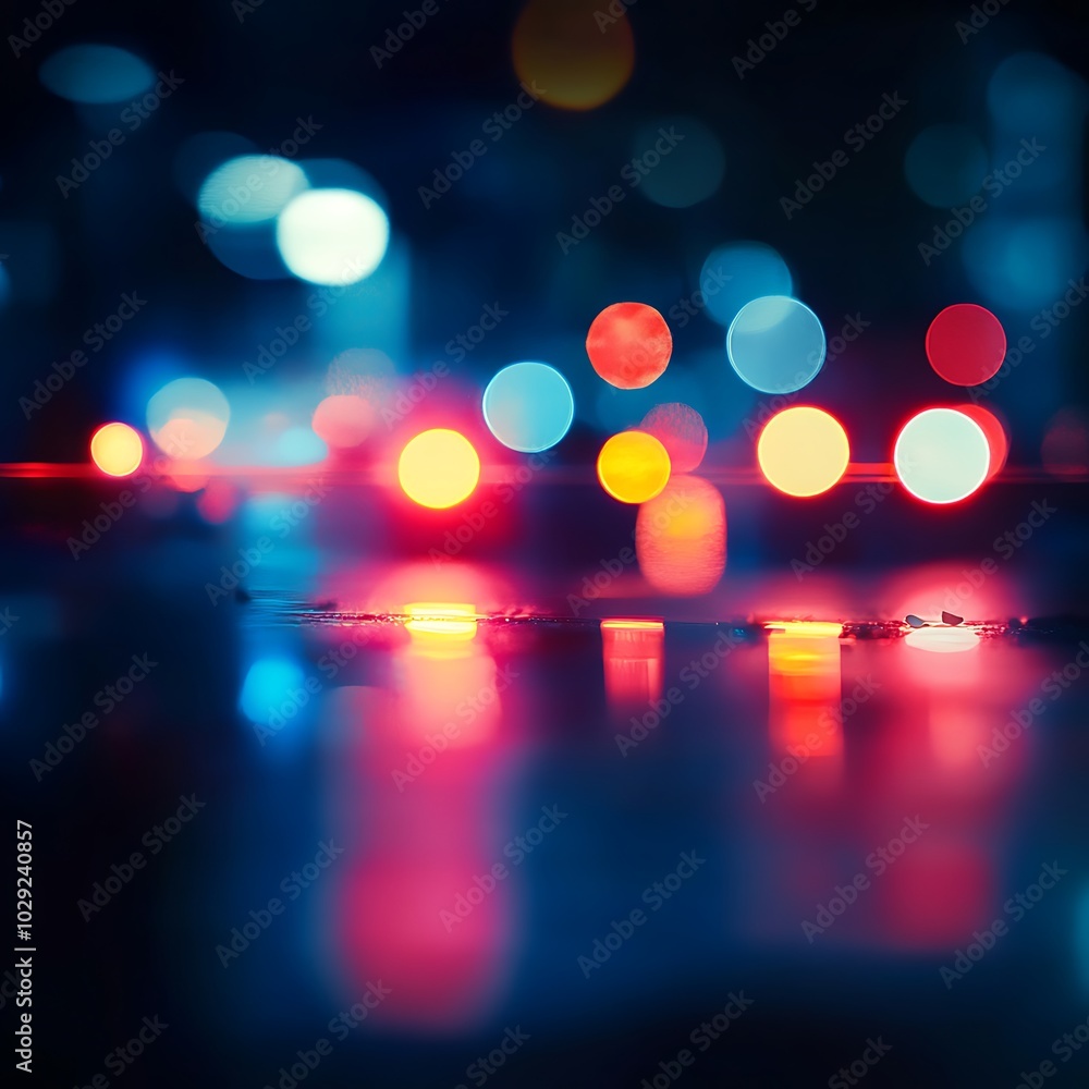 Blurred background of police flashing lights at the crime scene, generative ai Blurred background of police flashing lights at the crime scene, generative ai