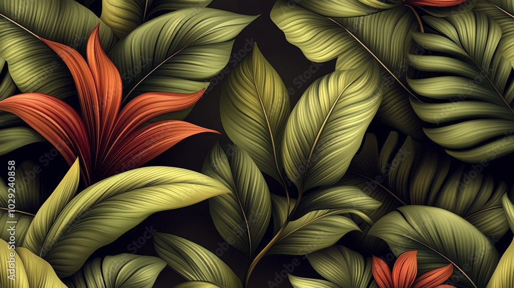 Tropical leaves seamless pattern, vibrant green foliage design for textiles, wallpapers, and more Tropical leaves seamless pattern, vibrant green foliage design for textiles, wallpapers, and more
