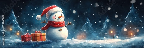 Cute snowman. Winter holiday theme. photo