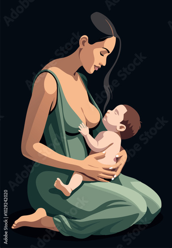 Young mother breastfeeding her baby with love and care