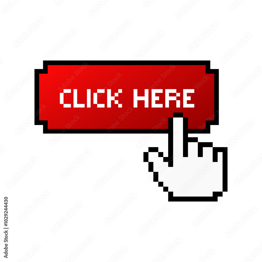 Click icon in red color with gradient. Pointer click on red sticker. Click icon in red color with gradient. Pointer click on red sticker.