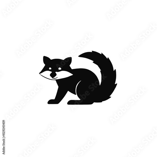 A black silhouette of a raccoon with a bushy tail 