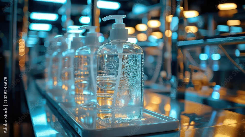 Close-up of a hand sanitizer station in a workplace detailed textures and precision Close-up of a hand sanitizer station in a workplace detailed textures and precision