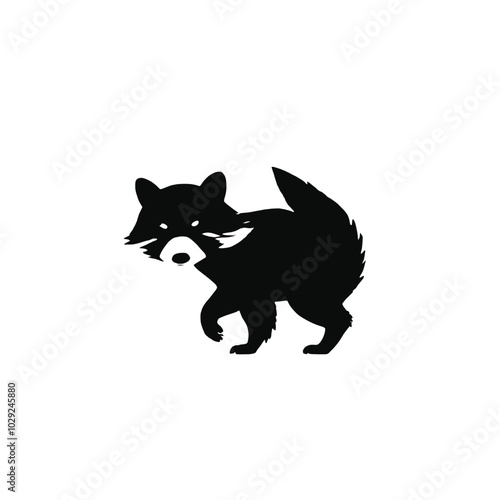 A black silhouette of a raccoon with a bushy tail 