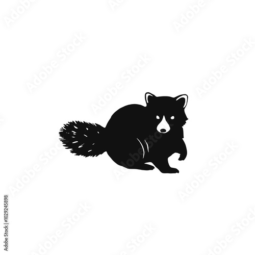 A black silhouette of a raccoon with a bushy tail 