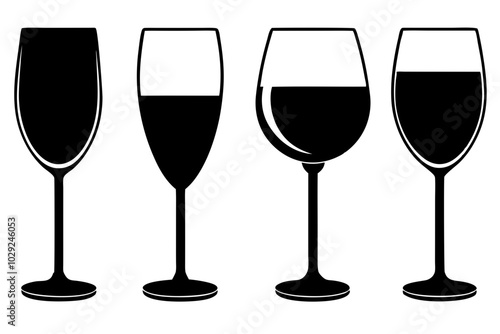  Wine glass icon vector. wine glass in the circle symbol silhouette set 