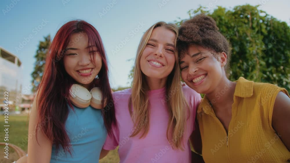 Group of people looking at camera and expressing good mood Group of people looking at camera and expressing good mood