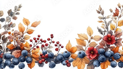 charming watercolor illustration of an autumnthemed frame adorned with colorful leaves berries and seasonal elements evoking warmth and nostalgia photo