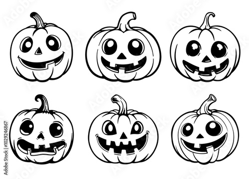Jack o Lantern. Halloween pumpkins icons isolated on white background. Vector illustrationJack o Lantern. Halloween pumpkins icons isolated on white background. Vector illustration