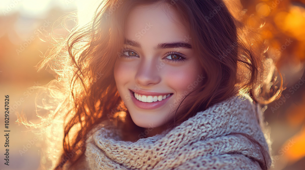 Young woman in a warm modern clothes in autumn park Young woman in a warm modern clothes in autumn park