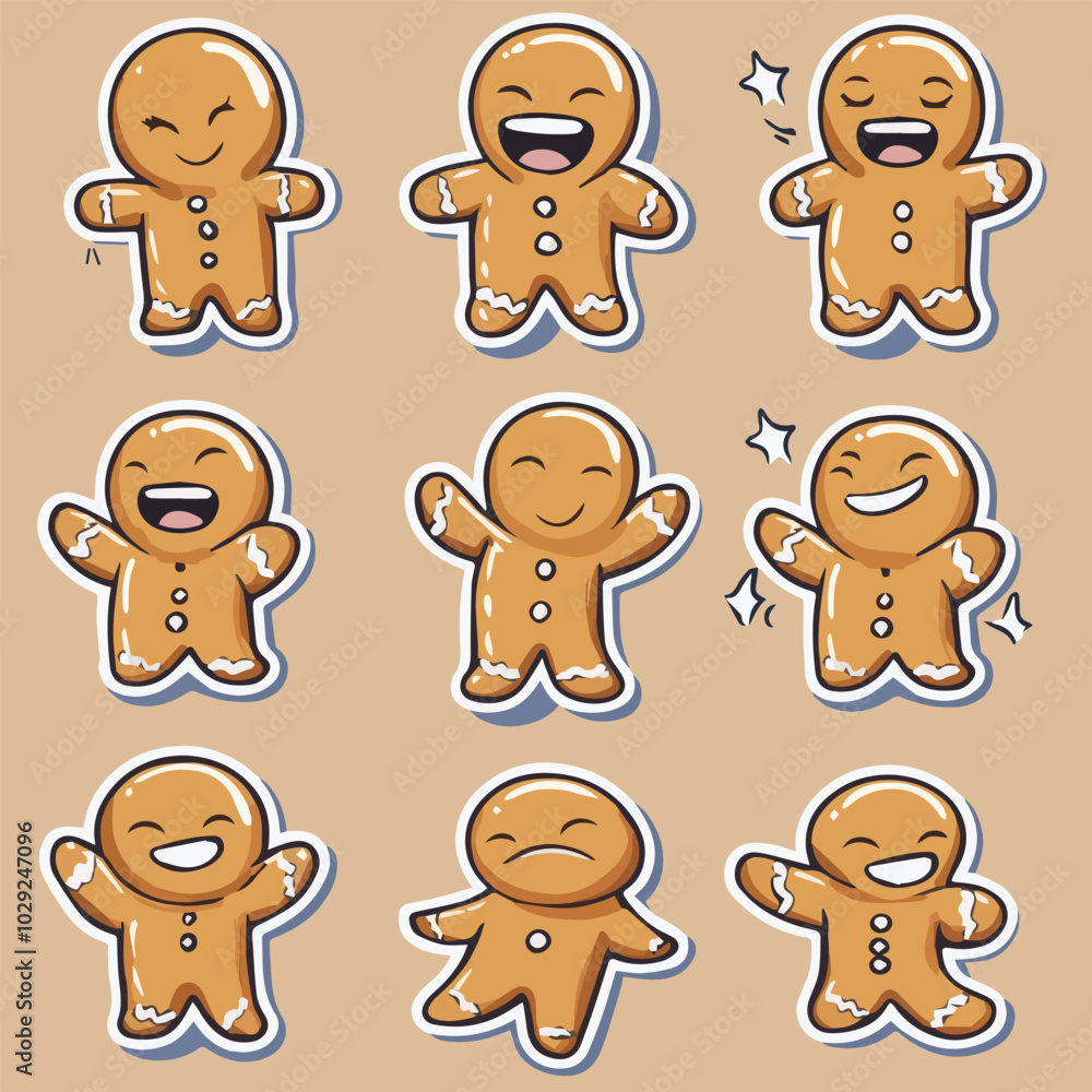 Vector sticker set of funny gingerbread man cookie in christmas Vector sticker set of funny gingerbread man cookie in christmas