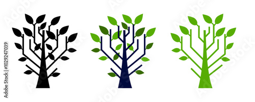 Abstract decision tree in minimalistic style with green leafs. Simple organic tree icon.