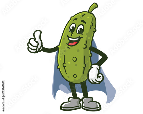 Pickle with caped superhero style, Cartoon Mascot Illustration Character Vector Clip-art Hand-drawn Logo Design