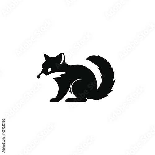 A black silhouette of a raccoon with a bushy tail 