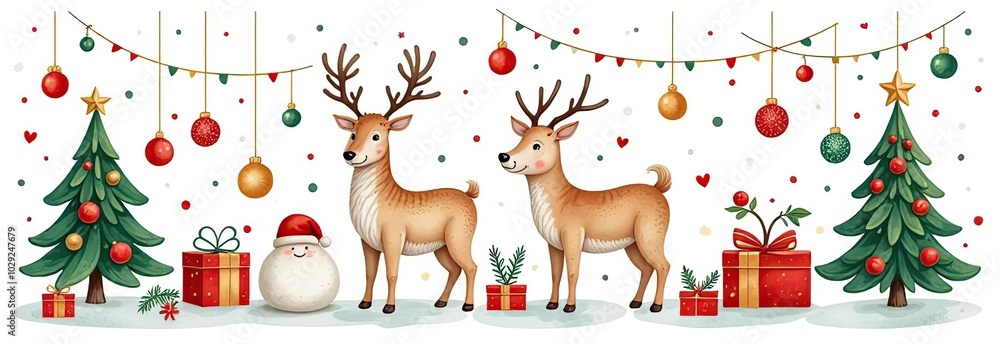 Naklejka premium Watercolor vector set with Christmas elements isolated on white background.