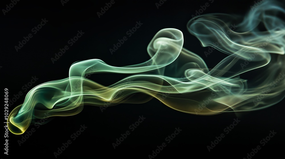 A wisp of green smoke against a black background, taken with a wide-angle lens. A wisp of green smoke against a black background, taken with a wide-angle lens.