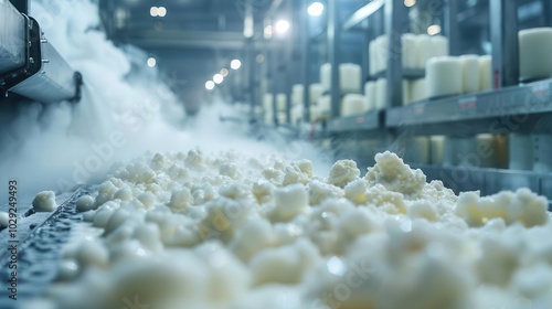 Realistic view of milk being pasteurized and cooled in a production facility high-definition clarity photo