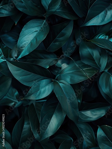 Closeup of dark green leaves elegant natural background