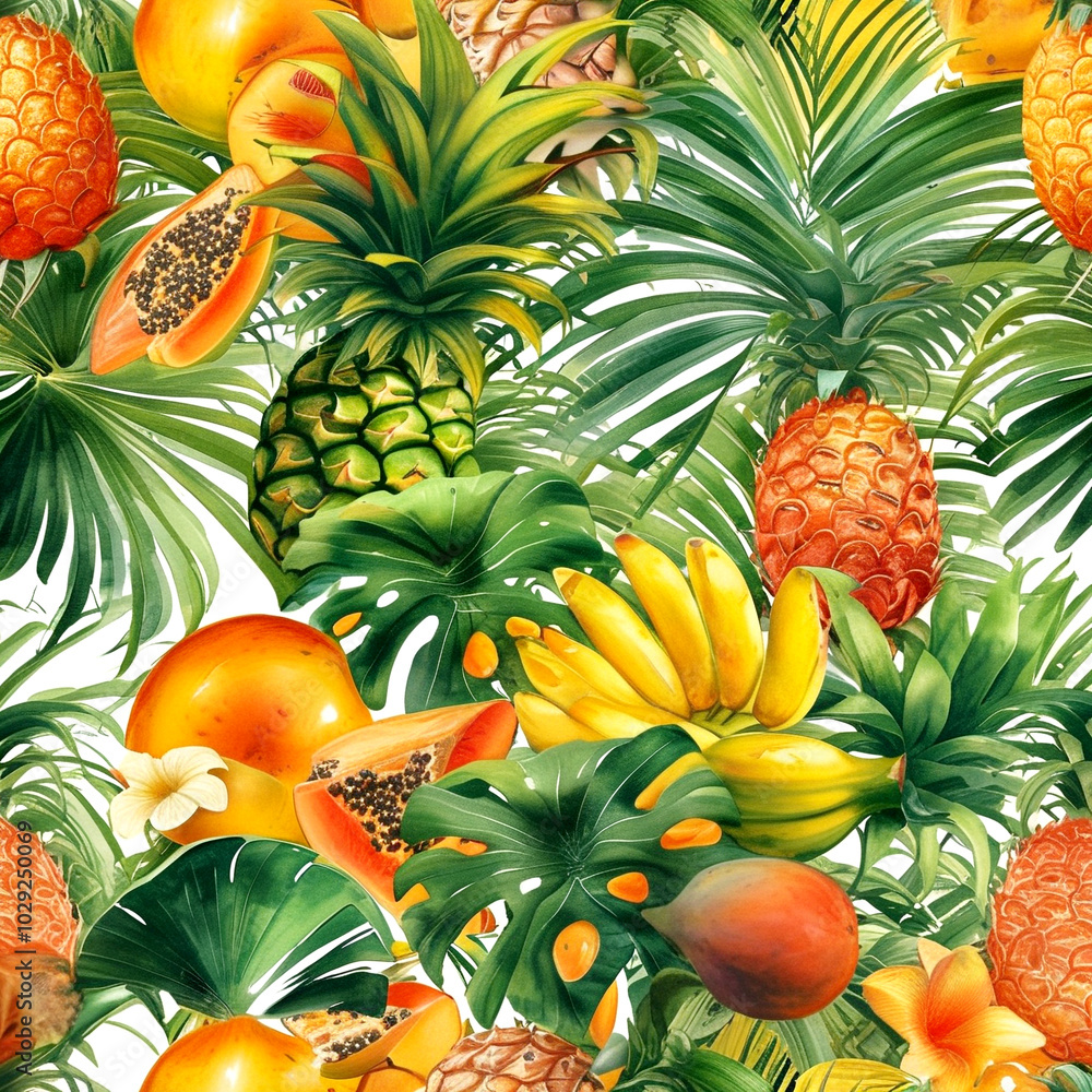 Fototapeta premium Tropical paradise filled with vibrant fruits and lush greenery in a vibrant display