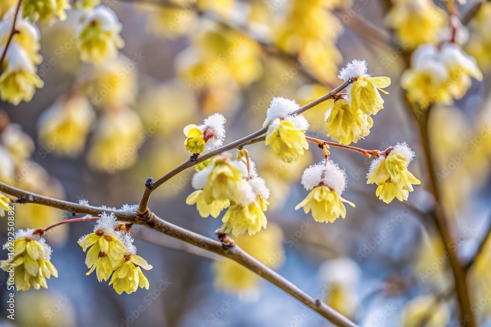 Close-Up of Flowering Chinese Winter Hazel Corylopsis Sinensis in Winter Season Close-Up of Flowering Chinese Winter Hazel Corylopsis Sinensis in Winter Season