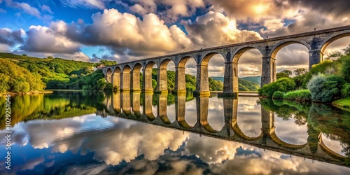 Surreal View of the Calstock Rail Viaduct Over River Tamar in Devon and Cornwall photo