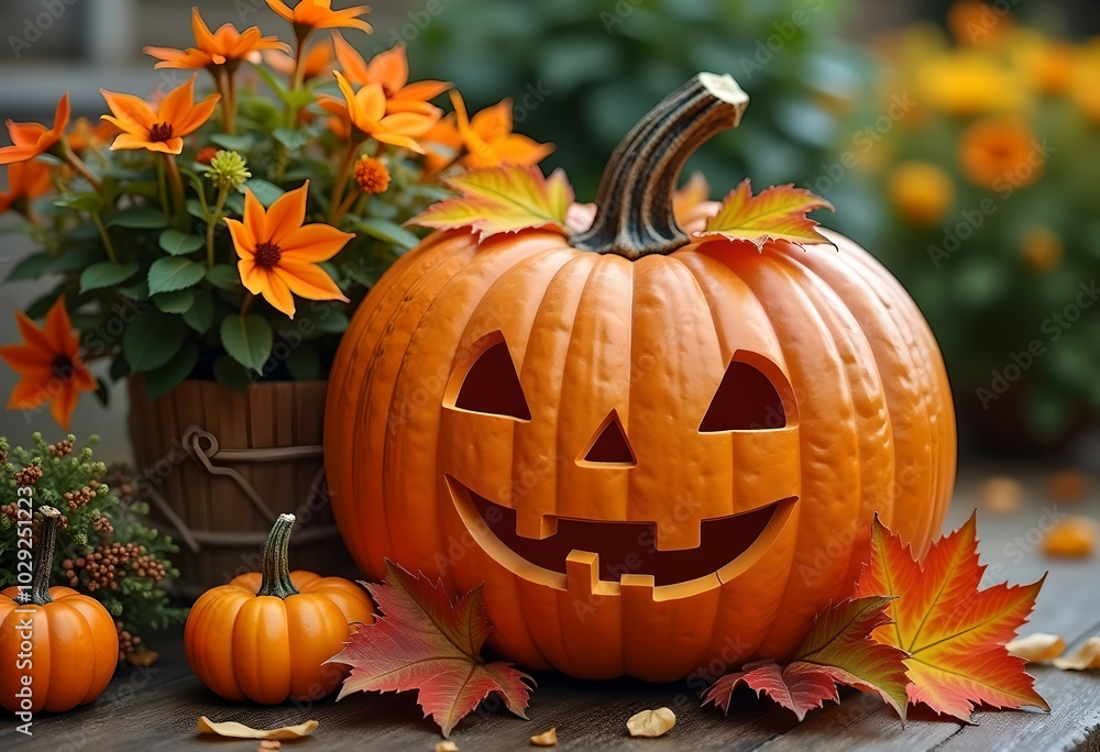 Autumn in the garden, pumpkin Autumn in the garden, pumpkin
