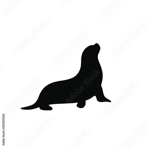 A black silhouette of a sea lion or seal on a white background 