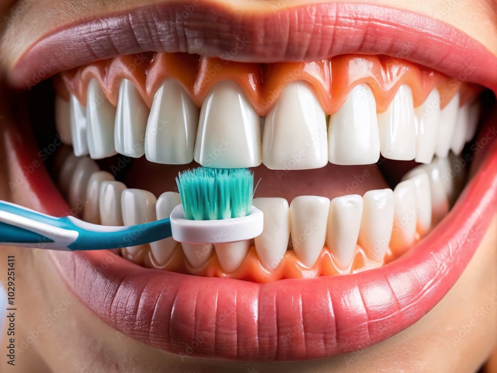 Obraz premium Close Up of Hand Gripping Toothbrush for Oral Hygiene and Dental Care Focus