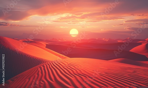 Sand dunes glowing under a setting sun in the desert, 4K hyperrealistic photo