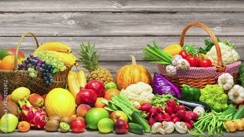 Assortment of fresh organic vegetables and fruits. Healthy food nutrition concept