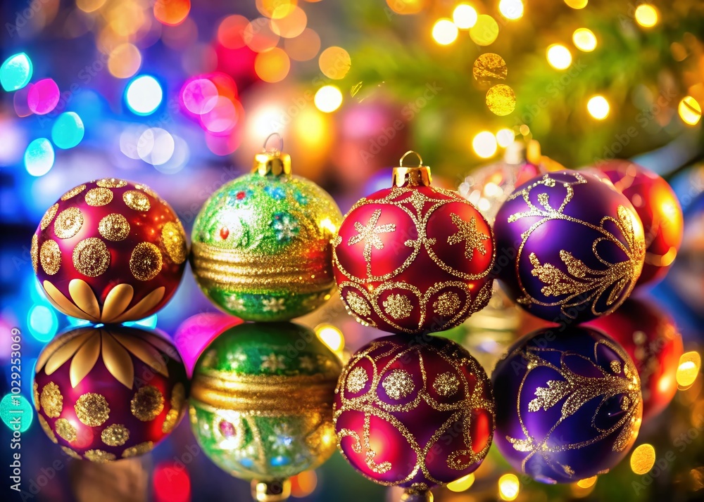 Close-Up of Shiny Christmas Decorative Balls with Copy Space for Holiday Greetings Close-Up of Shiny Christmas Decorative Balls with Copy Space for Holiday Greetings