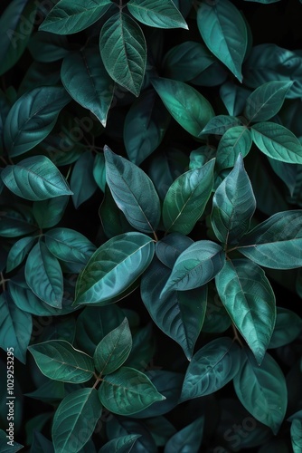 Closeup of dark green leaves natural beauty background texture