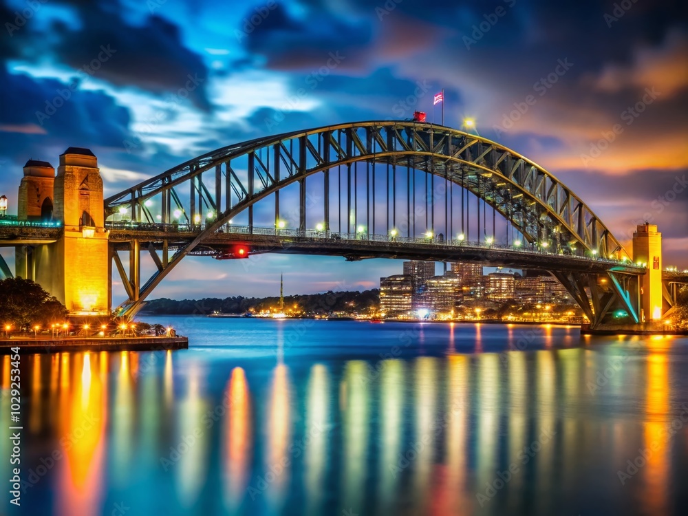 Fototapeta premium Sydney Harbour Bridge Night Reflection - Beautiful Tilt-Shift Photography of NSW Australia