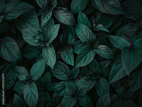 Closeup of dark green leaves natural beauty background texture