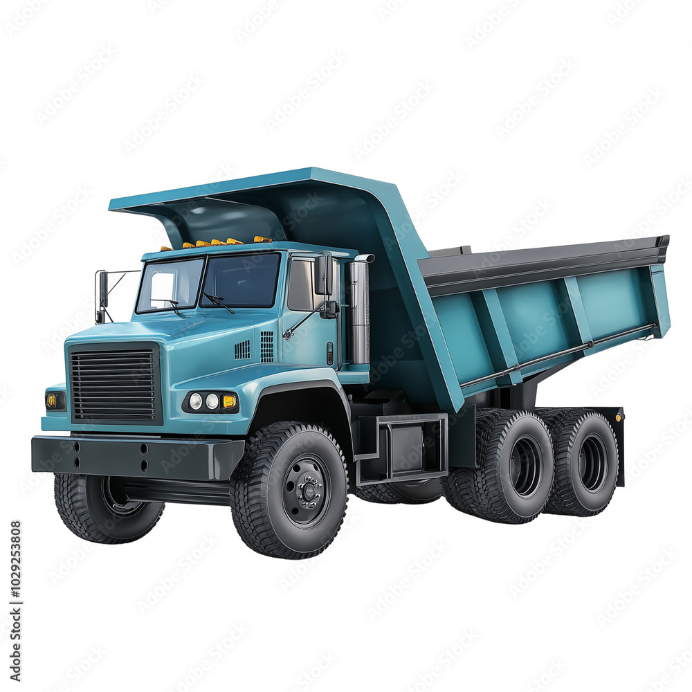 Obraz premium A heavy-duty dump truck with an open cargo bed isolated on transparent background