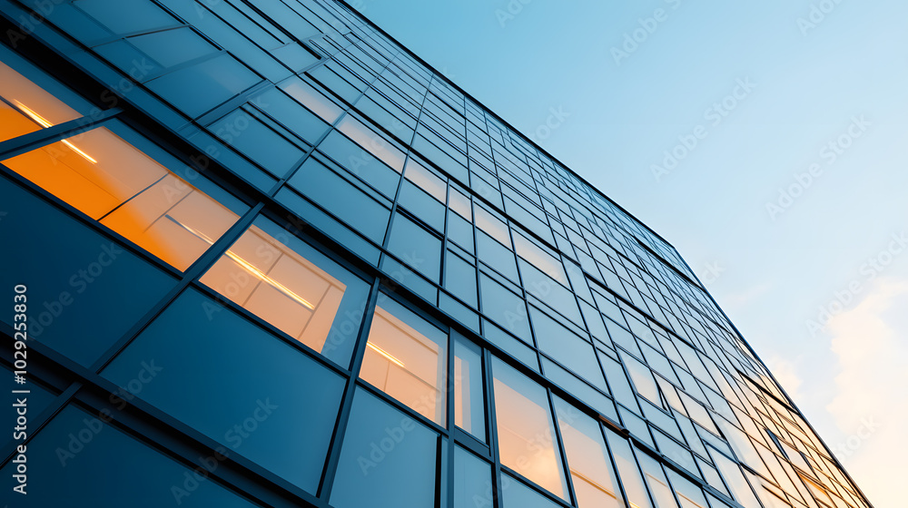 Obraz premium Geometric elegance of steel and glass in urban architecture