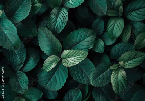 Closeup of dark green leaves nature beauty background